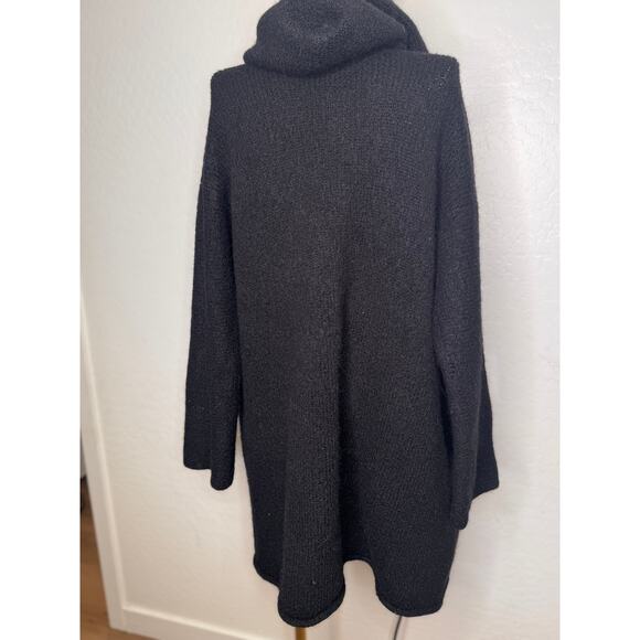 Peruvian Connection Womens Wool Black Thick Long Open Hooded Cardigan Pocket M/L - Picture 2 of 9